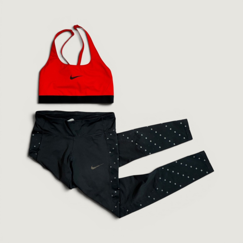 Nike bundle Activewear Set Womens Small Red Black Polka Dot Bra & Leggings